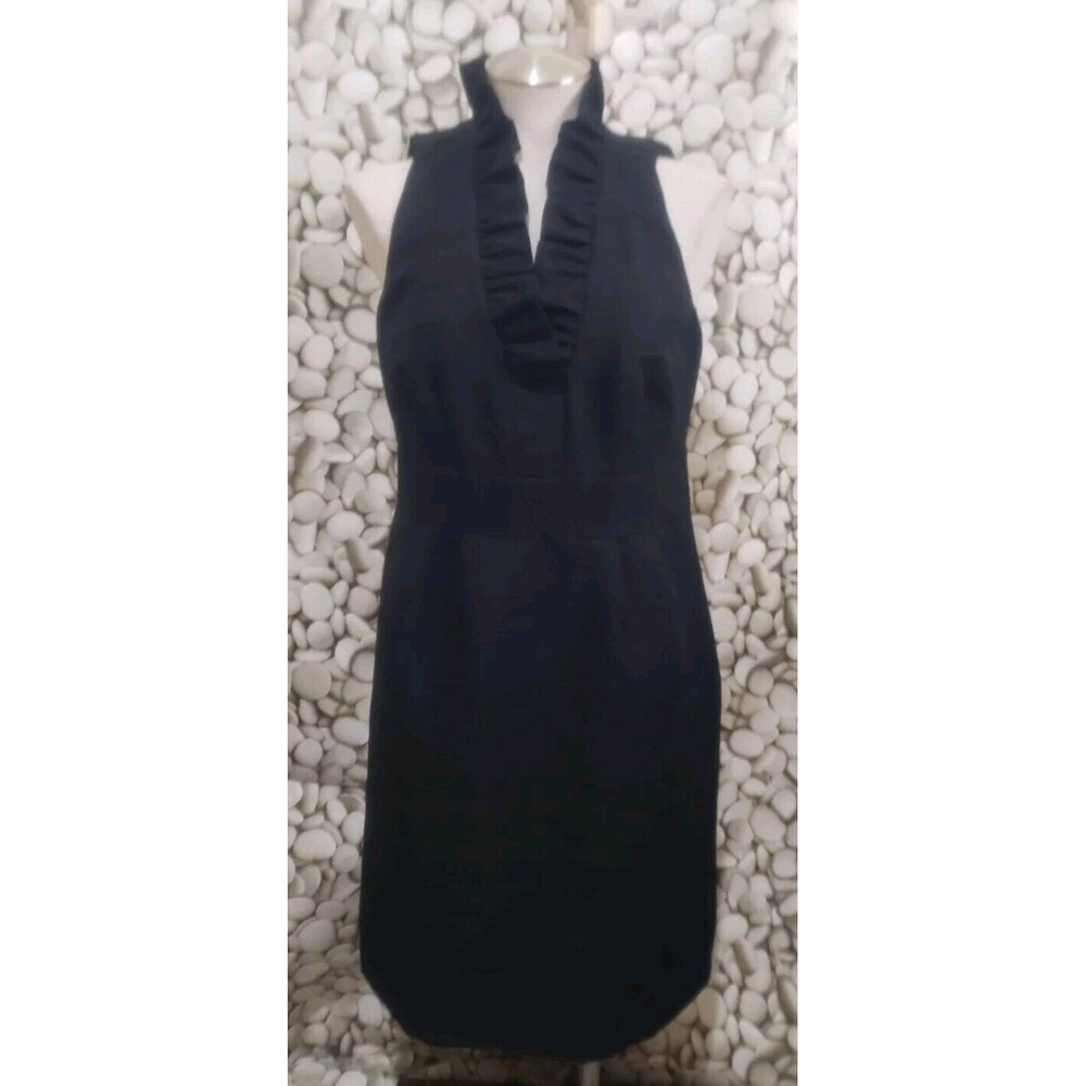 Ann Taylor Dress Womens Size 6 Ruffle V Neck Black Size Zip Lined Classic